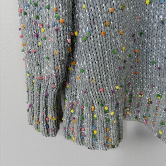 Seven7 Chunky Knit Rainbow Confetti PomPom Sweater Sz L Gray Pullover Jumper - Picture 6 of 10